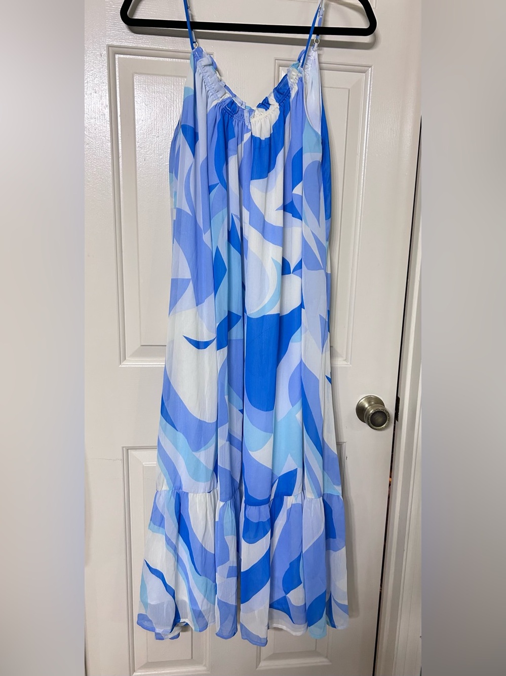 Jacquie the label Blue & White Abstract Maxi dress